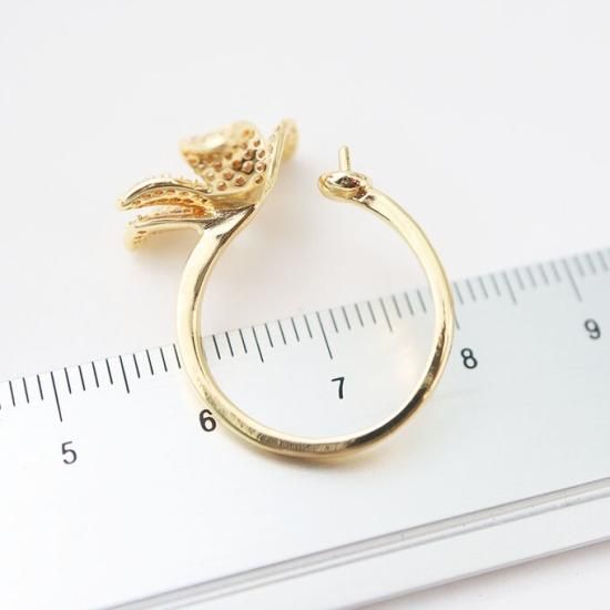 金アレ対応 真鍮製 芯立 蘭の花 オープンリング 1個