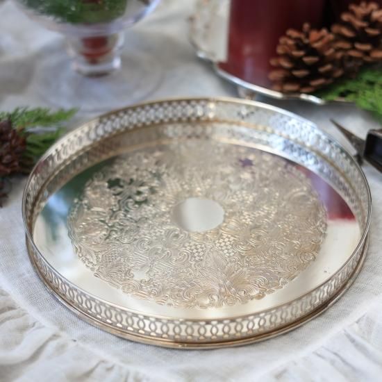 英国製　シルバープレート　ギャラリートレイ　サルヴァ 英国製シルバープレートギャラリートレイサルヴァ