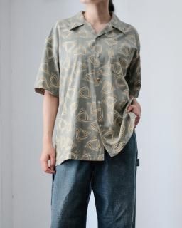 PHIGVEL / Delta Pattern Open Collar SS Shirts col.Sage Green