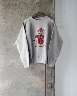 OLDMAN'S TAILOR / TEDDY DOG FLOCKY PRINT CREW SWEAT col.Gray Beige