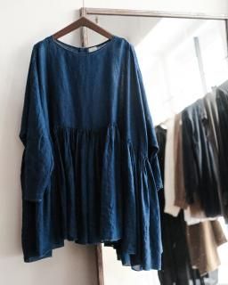 SP / INDIGO LINEN / WIDE GATHER BLOUSE col.Blue