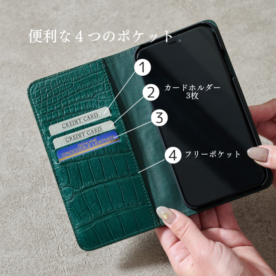 日本製 クロコダイル ポロサス iPhoneケース15/15pro【マットタイプ】 スモールクロコ 本革 - UPEPOA