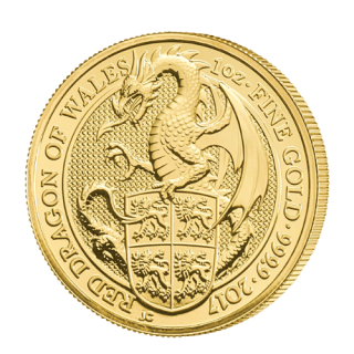 2017イギリス『クィーンズビースト・レッドドラゴン』1オンス（31.1g）地金型金貨 カプセルケース付 新品