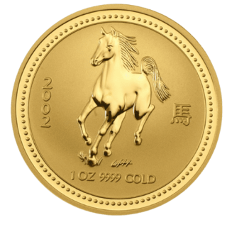 2002  オーストラリア『馬』 干支シリーズ シリーズ�1オンス 地金型金貨  クリアケース付 新品未使用 