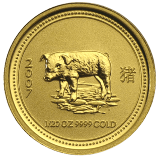 2007  オーストラリア『猪』 干支シリーズ シリーズ�1/20オンス 地金型金貨  クリアケース付 新品未使用 