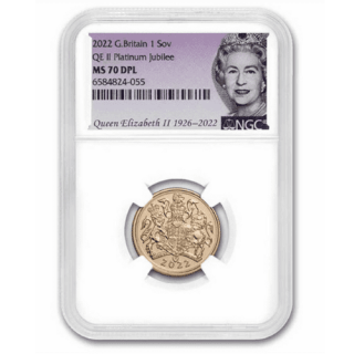 NGC社 MS70 2022 イギリス  ソブリン金貨  エリザベス女王メモリアルラベル 地金金貨 クリアケース付 新品未使用 
