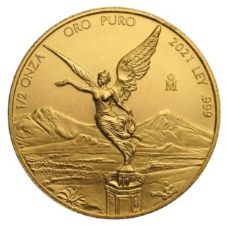 2021 メキシコ リベルタード金貨 1/2オンス 地金型 新品 クリアケース付