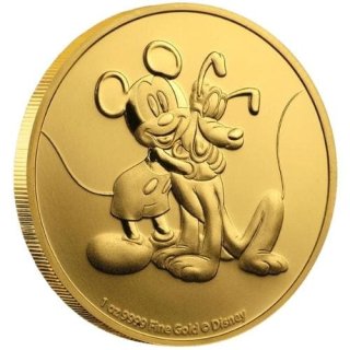 2020 ニウエ ディズニー『ミッキーとプルート』1オンス 地金型金貨 カプセルケース付き 限定100枚 新品未使用