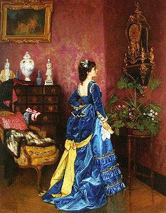 La Robe bleue. by Auguste Toulmouche(1829-1890,France)