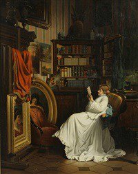 In the library by Benjamin Eugene Fichel (francais, 1826-1895)
