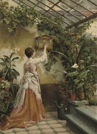 In the greenhouse by Otto Eerelman (Dutch, 1839-1926)