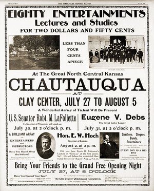 Advertisement for the 1906 Tent Chautauqua at Clay Center Kansas.