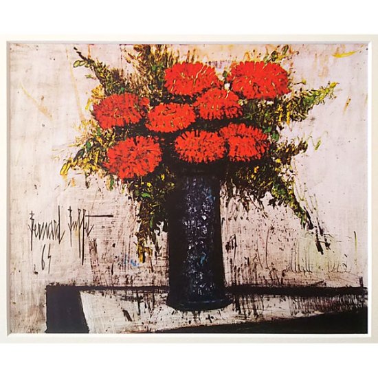 ポスター額装品 ベルナール・ビュフェ 《Red Flowers/赤い花》 - 額縁 