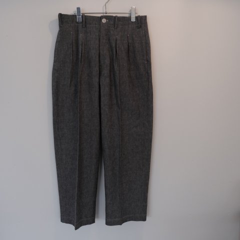 Gorsch the merrycoachman / Cotton Linen Rough Woven Twill Two In-tack Wide Trousers(Ash)