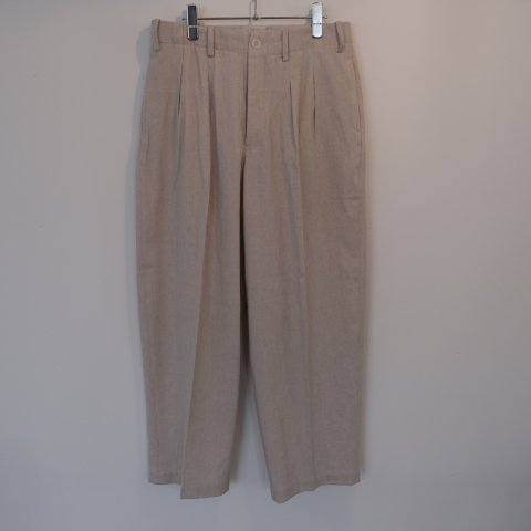 Gorsch the merrycoachman / Cotton Linen Rough Woven Twill Two In-tack Wide Trousers(Clay)