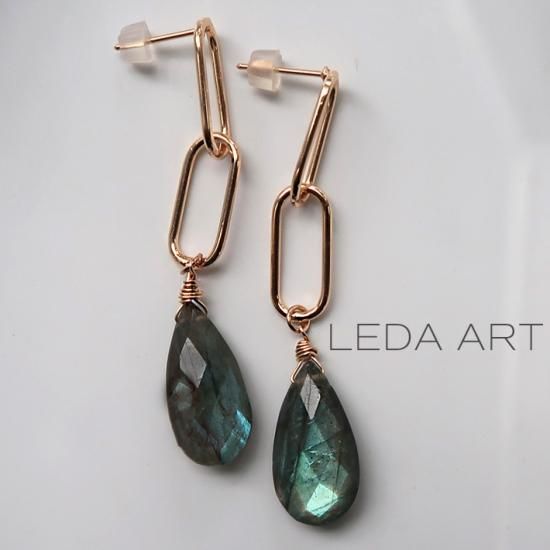 ラブラドライト／K18GFチェーンスタッドピアス - LEDA ART