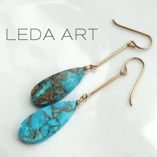 ターコイズ・フラットペアシェイプ/K14GFピアス - LEDA ART