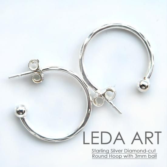 シルバー925ダイヤモンドカットフープ/スタッドピアス - LEDA ART