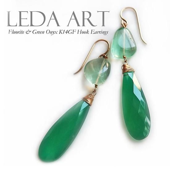 フローライトとグリーンオニキスK14GFピアス - LEDA ART