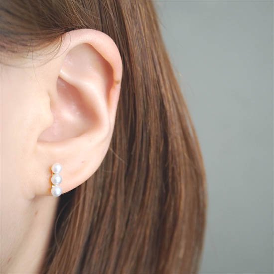 ピアス【Circle】/10KYG*スティック/淡水パール3粒ピアス - Accessory