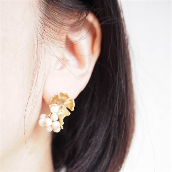 ピアス【Vintage】/マットGDフラワー+天然石ピアス - Accessory Shop Ouca