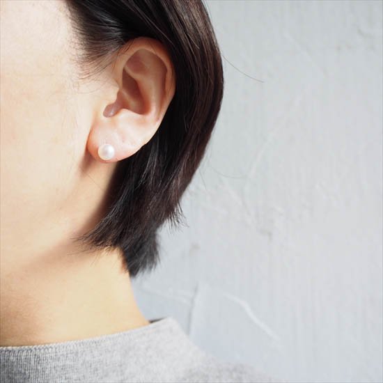 ピアス【Circle】/14KGF*淡水パール一粒+Iライン2wayピアス - Accessory Shop Ouca