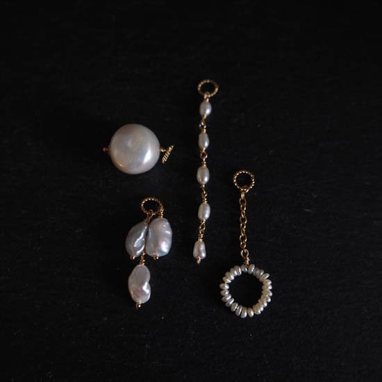 ピアス【Circle】/14KGF*淡水パール一粒+Iライン2wayピアス - Accessory Shop Ouca