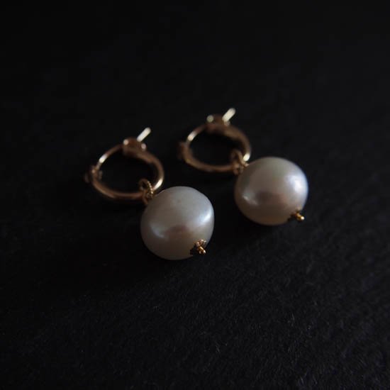 ピアス【Circle】/14KGF*GDフープ小+大粒淡水パール2wayピアス - Accessory Shop Ouca