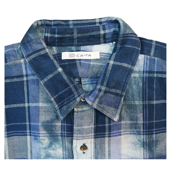 CATTA（カッタ）REGULAR WIDE SHIRTS-AMERICAN CHECK DYED ( BLUE ) レギュラーワイドシャツ  アメリカンチェック タイダイ染め ブルー