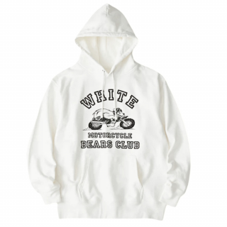 White Mountaineering (W.M.B.C.)"WHITE MOTORCYCLE BEARS CLUBHOODIE-White- <img class='new_mark_img2' src='https://img.shop-pro.jp/img/new/icons1.gif' style='border:none;display:inline;margin:0px;padding:0px;width:auto;' />