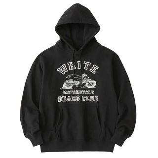 White Mountaineering (W.M.B.C.) "WHITE MOTORCYCLE BEARS CLUBHOODIE-Black-