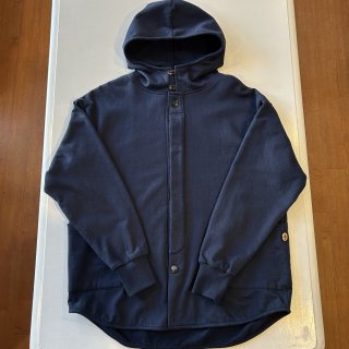 Slow Hands / organic cotton fleece hooded smock Navy