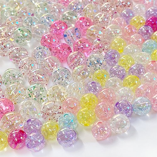 ラメ入り ビーズ キラキラ アクリル ラウンド オーロラ アクセサリーパーツ 1パック beads1187 - GreenRoseネットショップYumi