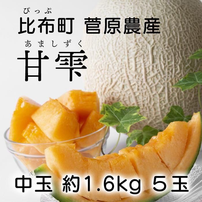 メロン様 送料無料】比布町産赤肉メロン 甘雫（あましずく）中玉約1.6kg×5