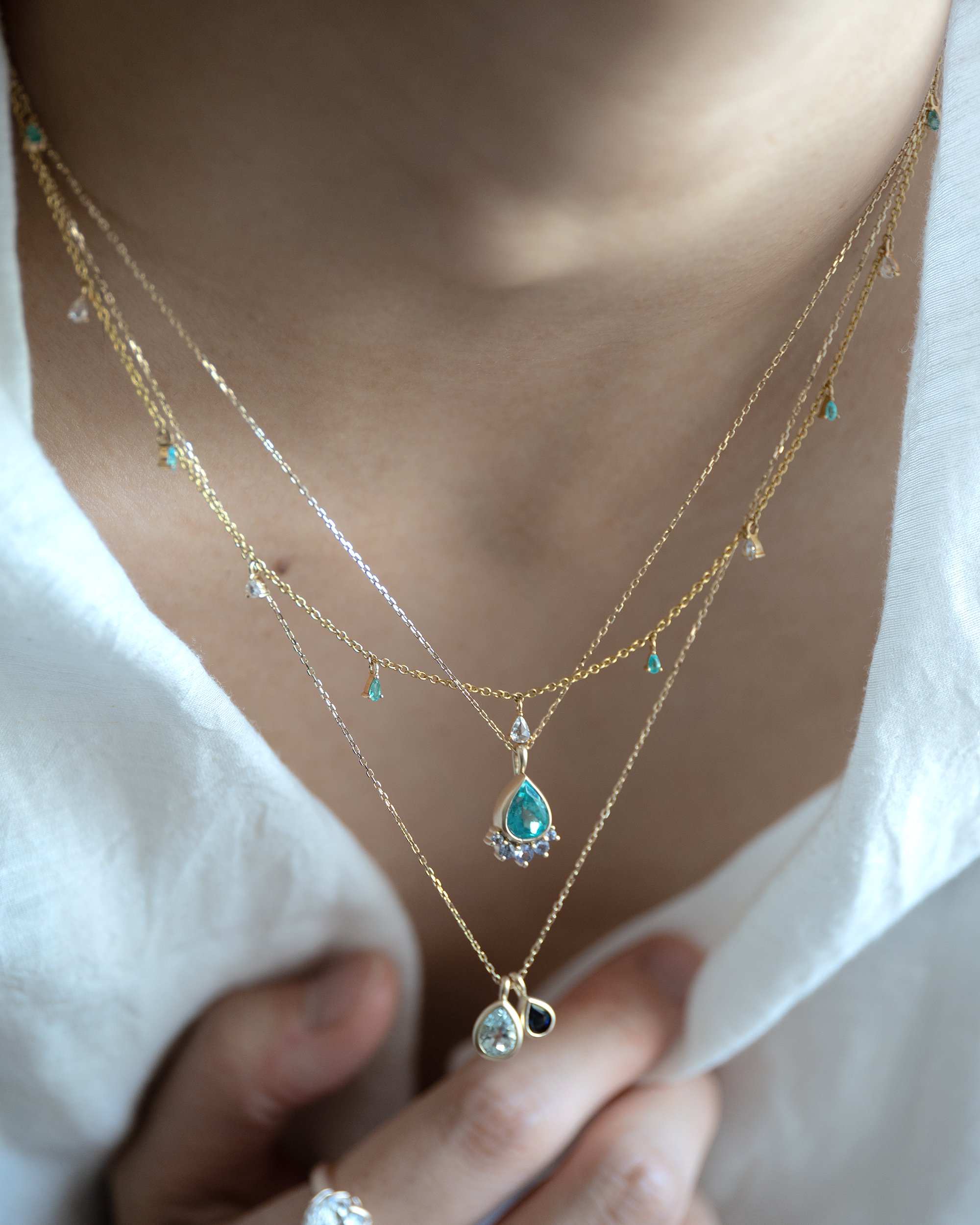 K18 Diamond and Paraiba Station Necklace - Altgraph