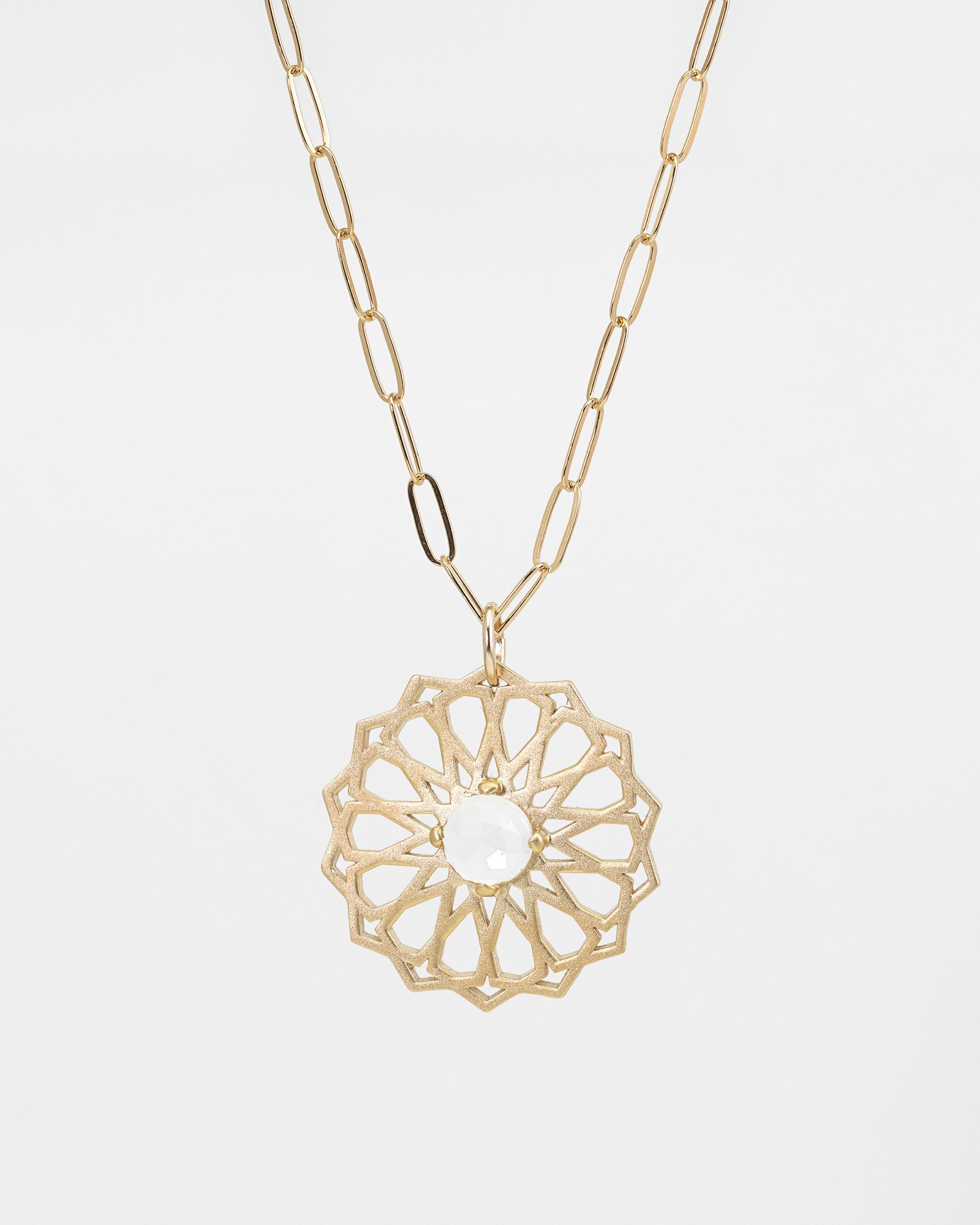 Rosette Stone Necklace / White Topaz