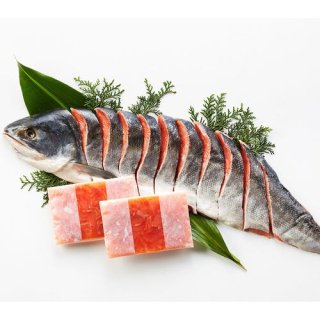 北海道産 新巻鮭&鮭といくらのルイベ漬セット B (切身半身 700g・ルイベ漬 100g×2)