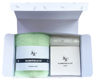 BOX SAVON verdure claire & serviette en tricot