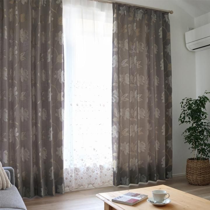 美品 送料込 エレガントな花柄ブラウンカーテン 和モダンデザイン｜ジャガード花柄カーテン【 1305 ロテュス BR