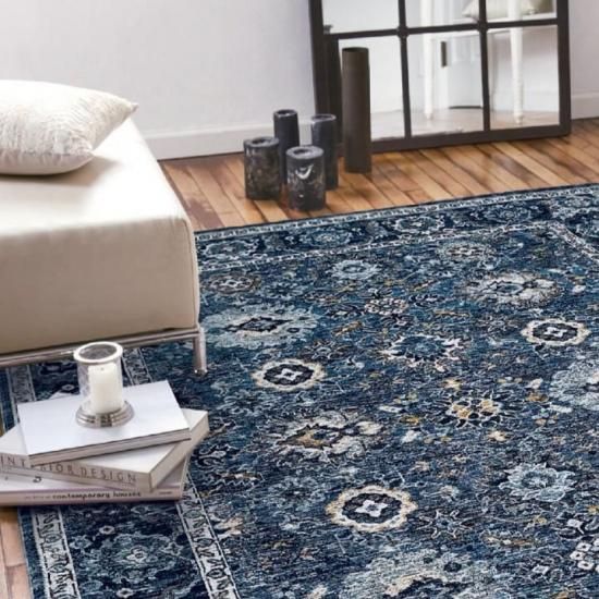 【Prevell ラグ カーペット】 | プレーベル ラグ ディーン DEAN |おしゃれなビンテージモダンデザイン・インディゴブルーが映えるエジプト製高級ラグ-0