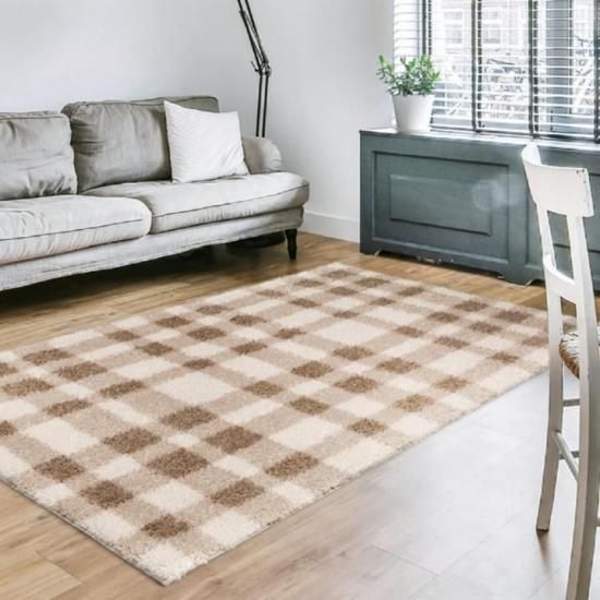 【Prevell ラグ カーペット】|プレーベル ラグ フルー FLU|ふわふわ フリーズ糸使用 チェック柄のおしゃれかわいいラグ・カジュアル&エレガントな北欧風インテリアに!
