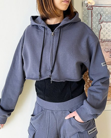 ESSENTIALCROPPED ZIP UP PARKABLUE GREY2024SS