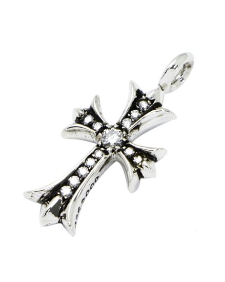 CHROME HEARTSSLV TINY CROSS / PAVE DIA