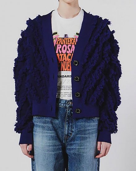 DOUBLE STANDARD CLOTHINGFRINGE JACQUARD KNIT CARDIGANPURPLE2024