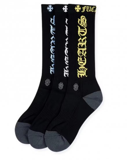 CHROME HEARTS  SOCKS U SPORT HAIRY DAGGER 3PKTBLACK-WHITE / BLK-LT.BLUE / BLK-YEL2024