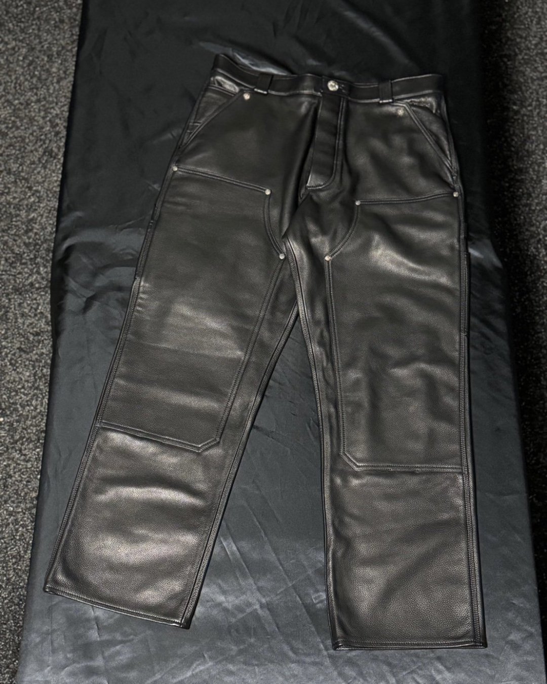 CHROME HEARTS  CARPENTER PANTS DOUBLE KNEEBLACK LEATHER 2024