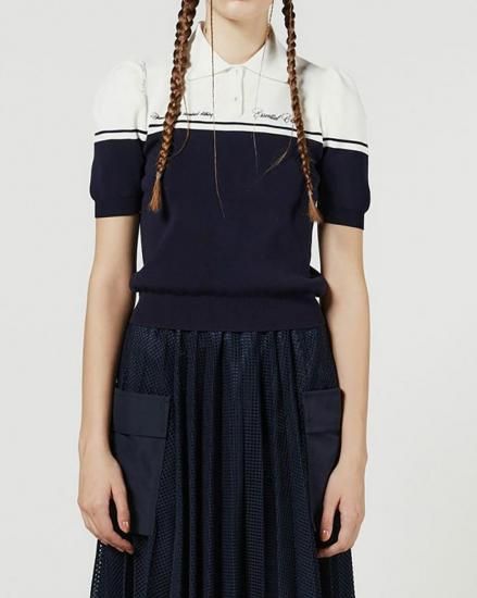 ESSENTIALPUFF SLEEVE KNIT POLOOFFNAVY2025ղ