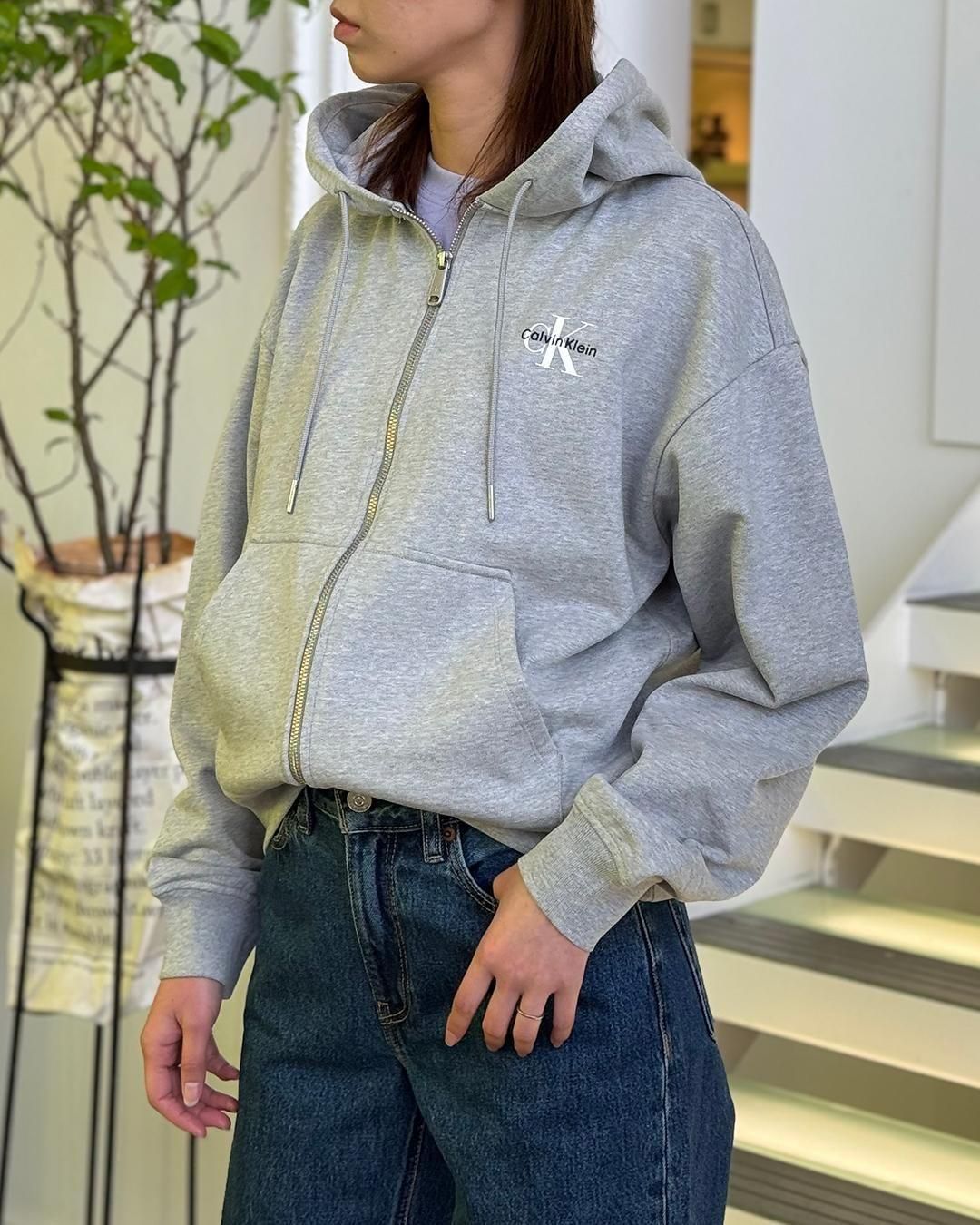 CALVIN KLEIN JEANS|MONO LOGO FRENCH TERRY HOODIE|GREY CALVIN KLEIN JEANS|MONO LOGO FRENCH TERRY HOODIE|GREY