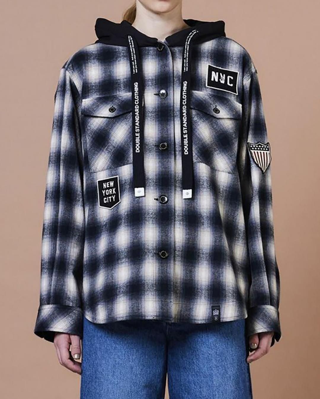 DOUBLE STANDARD CLOTHING｜OMBRE CHECK OUTER｜BLACK×OFF｜2025