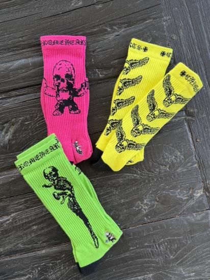 CHROME HEARTSSOCKS FOTINEON-YEL / GRN / PNK